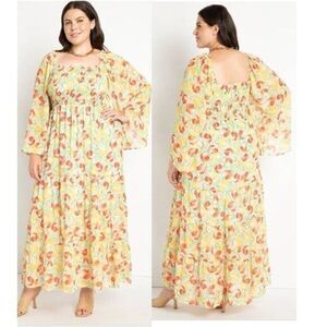 Eloquii Plus Size Tropical Smocked Bodice Maxi Dress